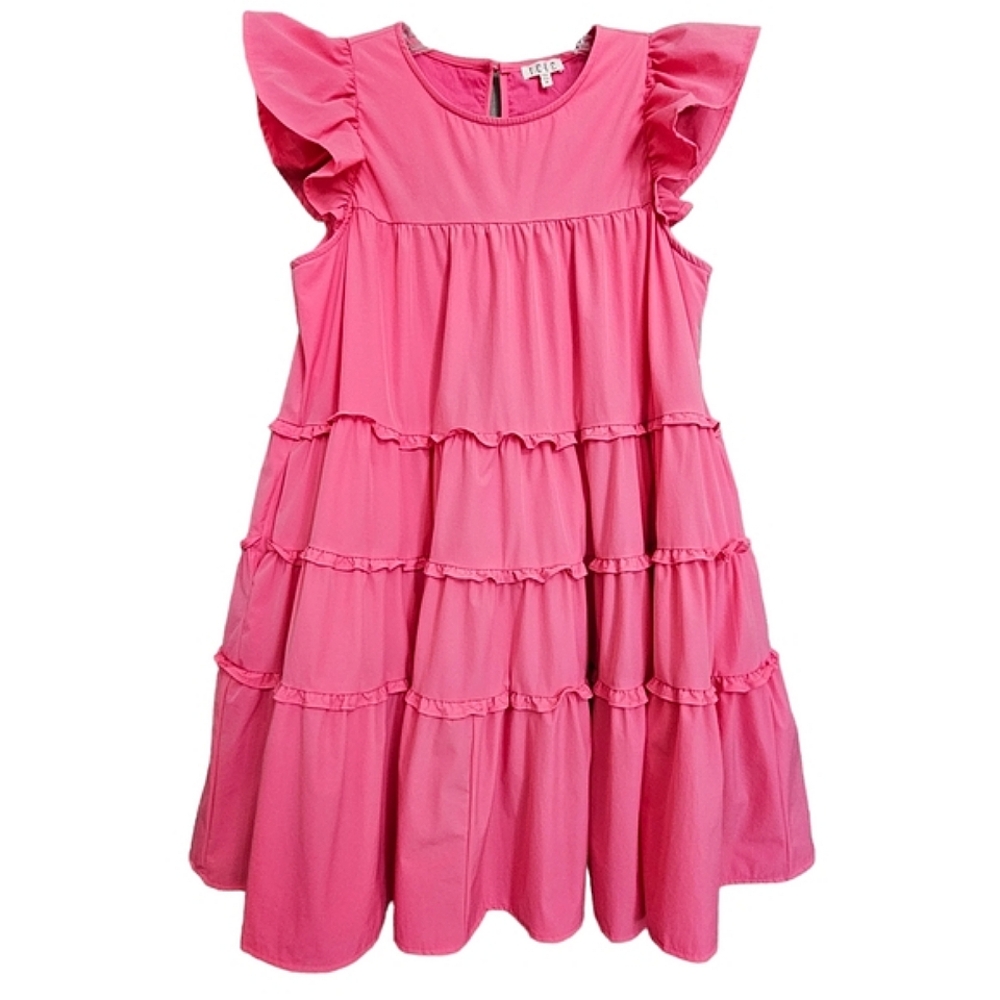 Nwot TCEC Pink Ruffle Tiered Cap Sleeve Babydoll Shift Dress w/Pockets - Picture 3 of 15